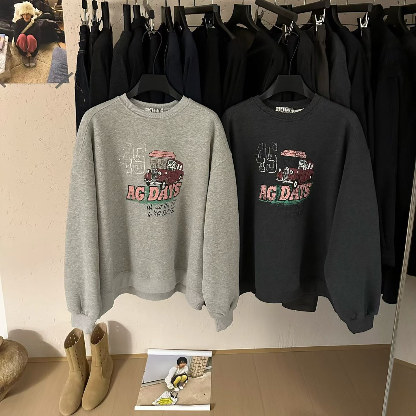 时尚圆领字母印花加绒卫衣女