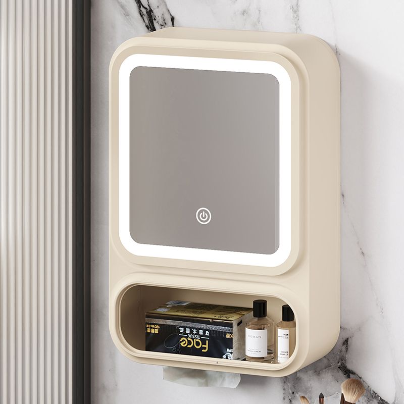 家用多功能壁挂置物架简约浴室免打孔收纳架带灯带镜子防尘储物架