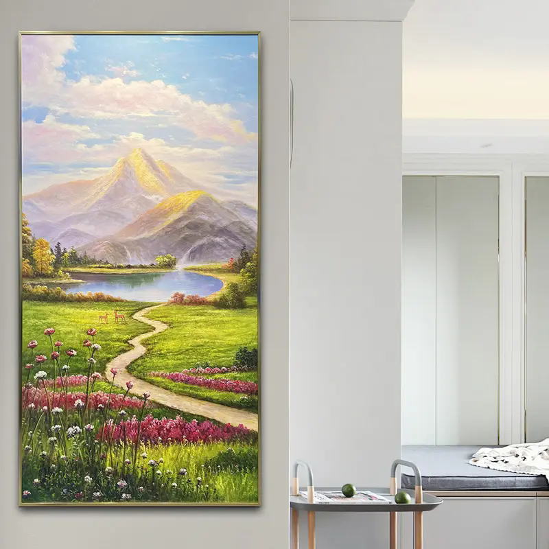 一路有你玄关装饰画入户走廊复刻油画立体竖版书房客厅挂画图片