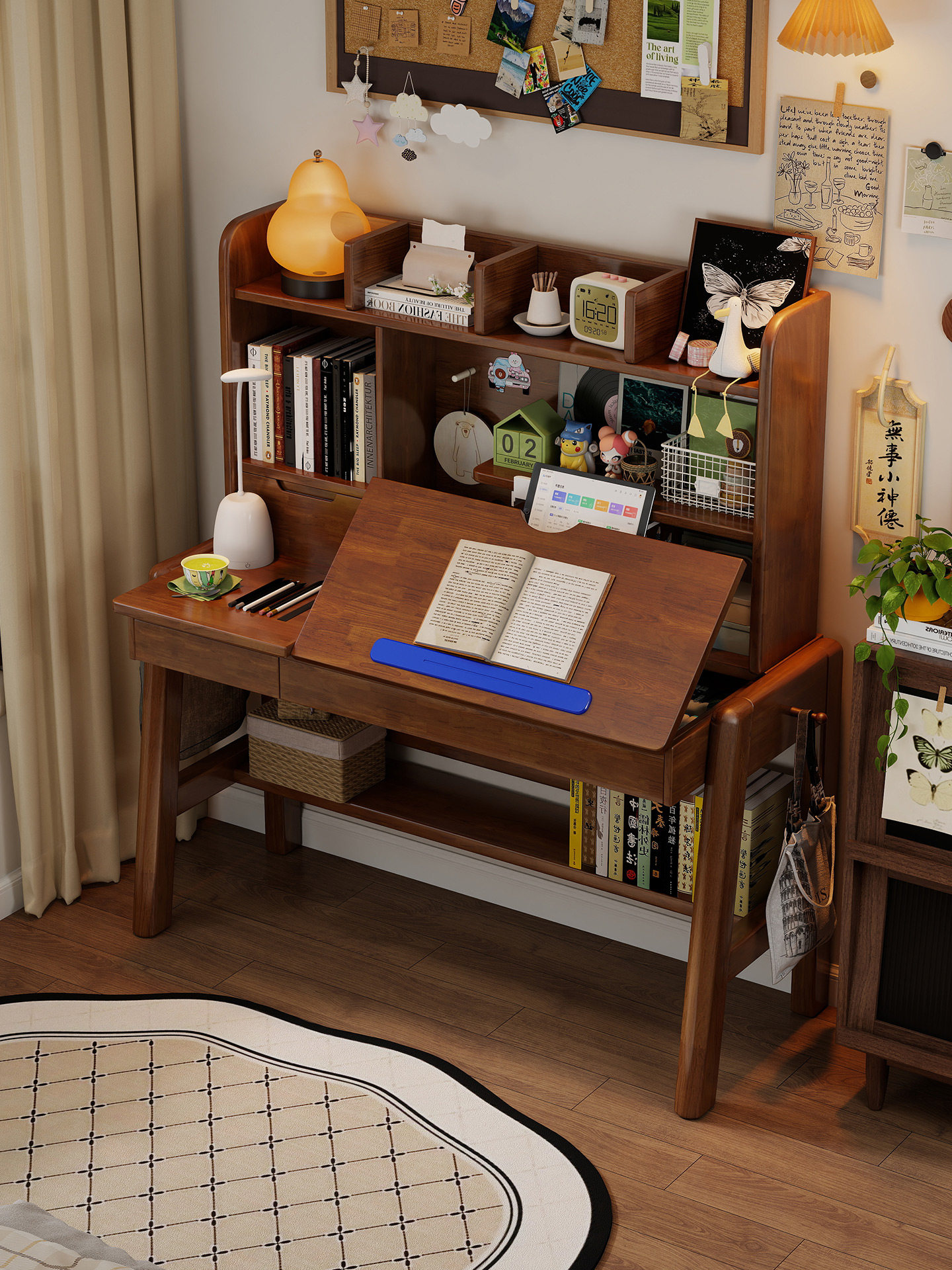 实木书桌书架一体电脑桌可升降学生学习桌带抽屉初高中生写字桌子,住宅家具,书桌,淘宝优惠券,粉丝福利购,淘宝优惠卷