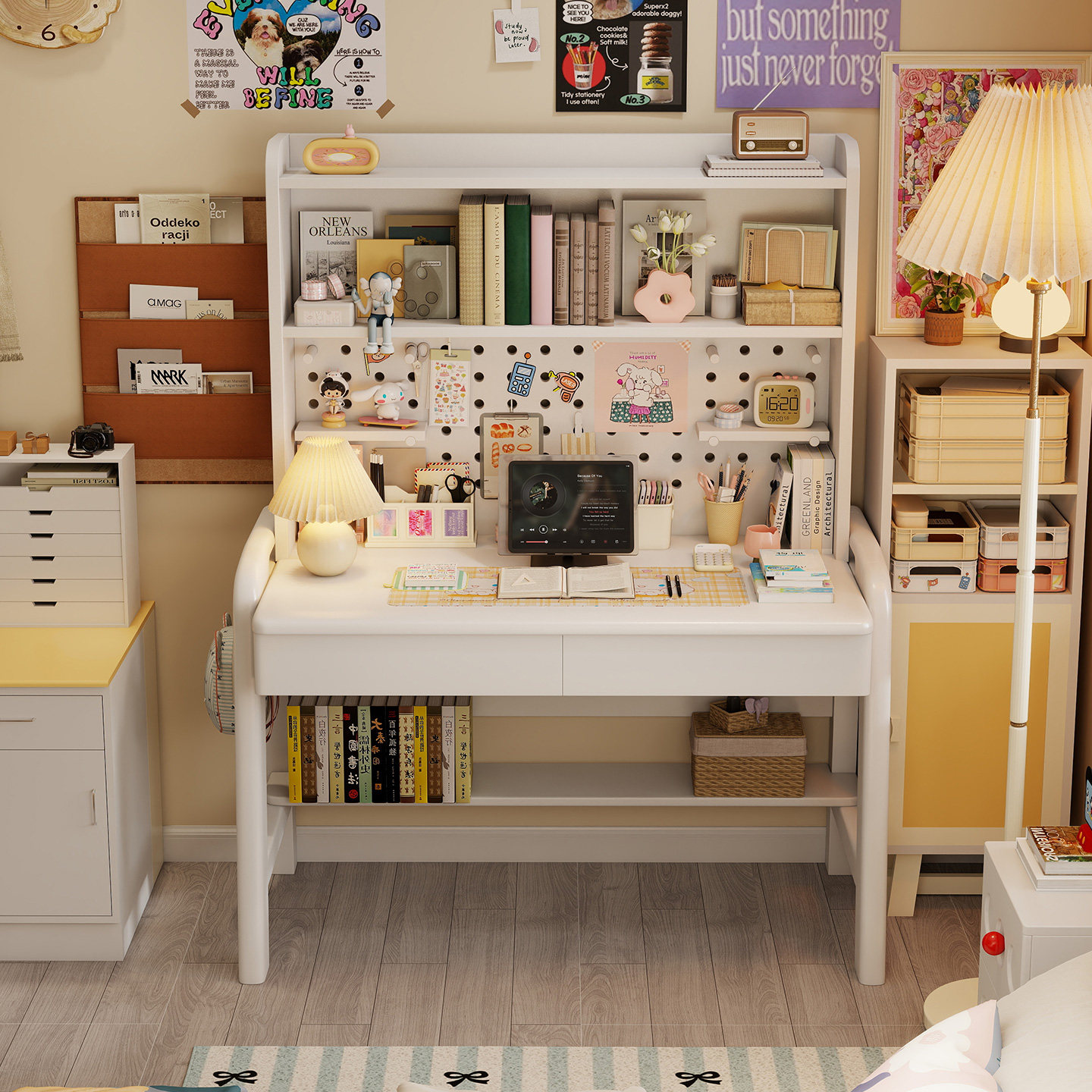 全实木儿童学习桌现代简约家用书桌书架组合一体初高中学生写字桌,住宅家具,儿童学习桌,淘宝优惠券,粉丝福利购,淘宝优惠卷