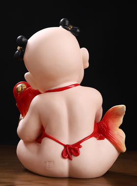 东方泥土《年年有余》中式人物陶瓷摆饰客厅酒柜书房博古架装饰品