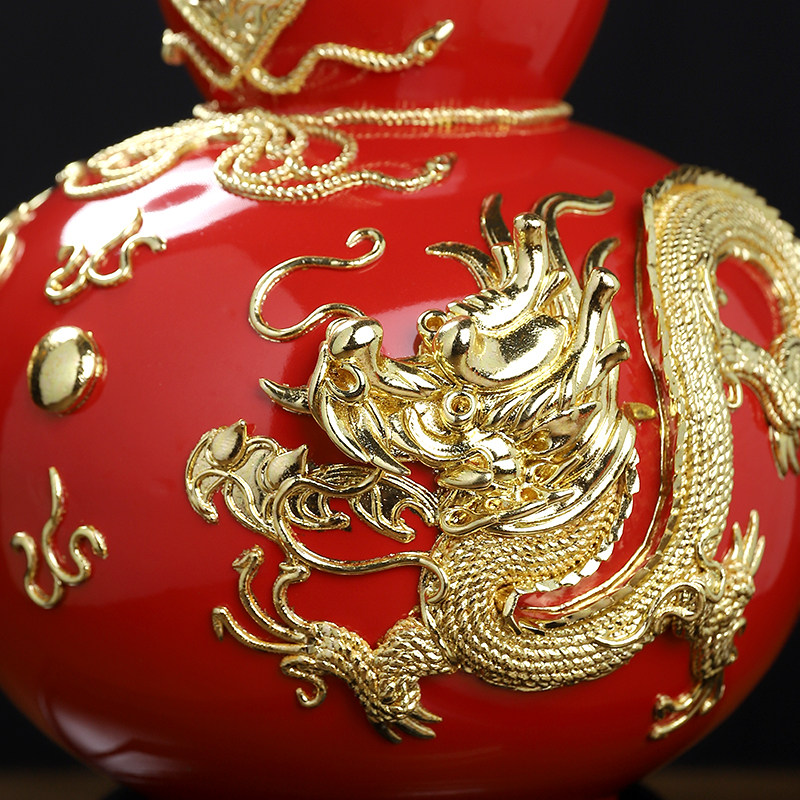 东方泥土新中式手工漆线雕高档陶瓷福葫芦客厅酒柜博古架桌面摆件