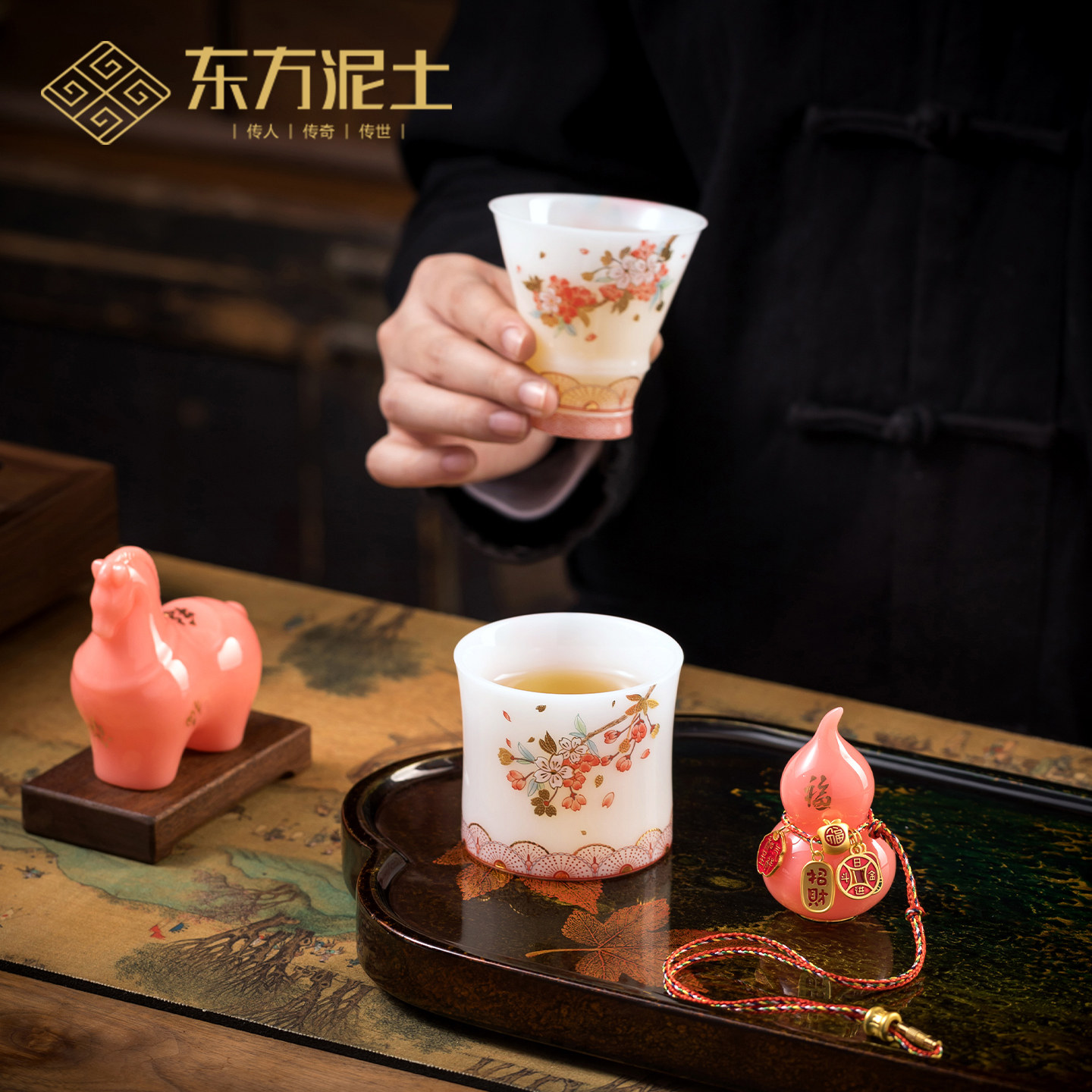 东方泥土冰种玉瓷马上富贵茶具茶杯套装礼盒茶室轻奢高级马年礼物,家居饰品,摆件礼盒/套组,淘宝优惠券,粉丝福利购,淘宝优惠卷