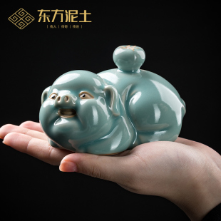 饰 汝窑茶宠摆件高档精致可养开片陶瓷茶桌装 东方泥土 诸事顺利