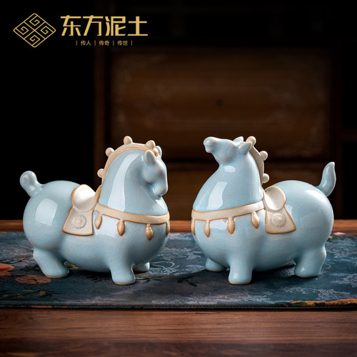 陶瓷唐马家居客厅茶桌装饰摆件