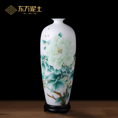 东方泥土庄晓明手绘陶瓷花瓶摆件