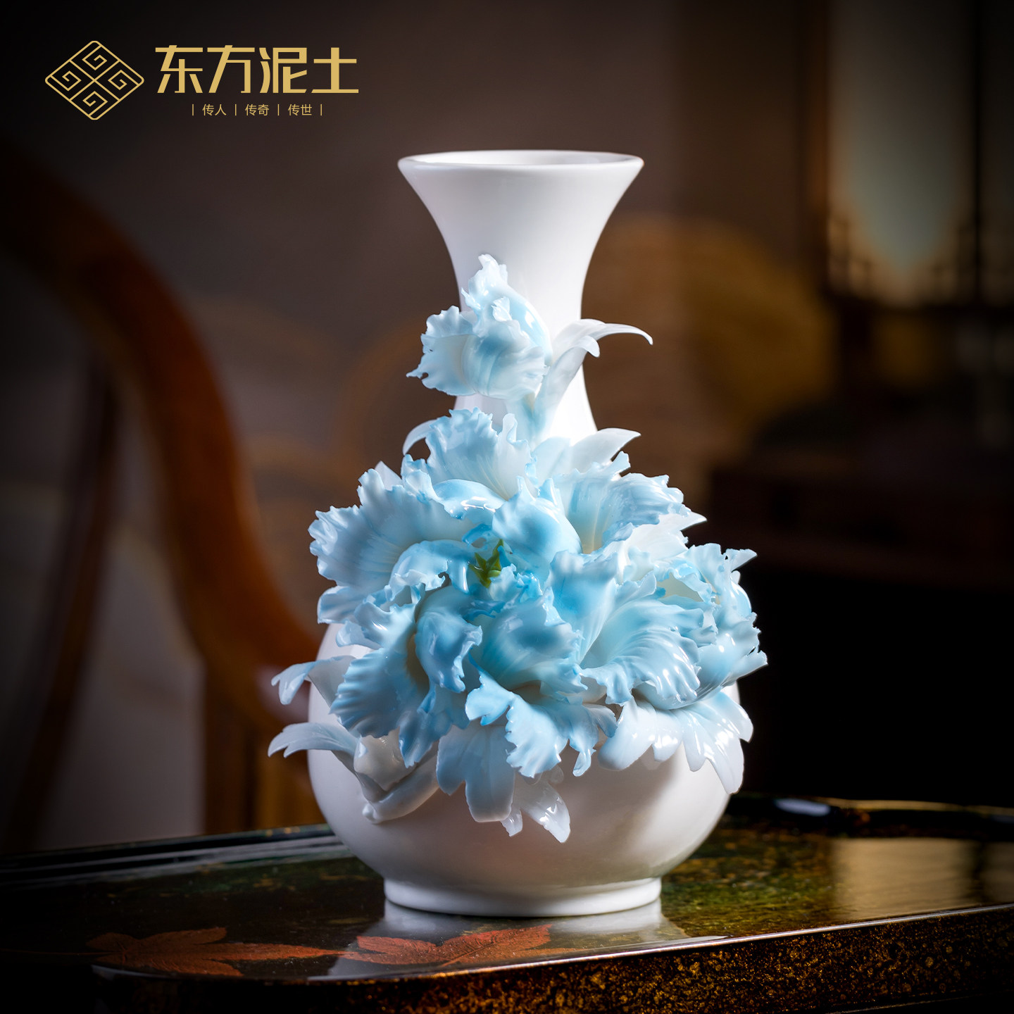 东方泥土手工牡丹陶瓷小花瓶摆件开业乔迁商务活动可定制纪念礼物
