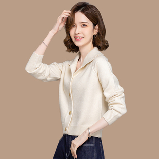 2025新款 秋装 宽松外穿毛衣外套春秋小个子外搭 女短款 翻领针织开衫