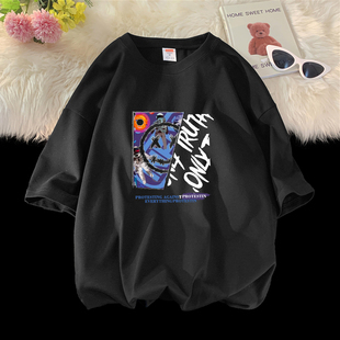 夏季青少年男生5分短袖t恤男潮牌潮流宽松初中高中学生纯棉胖大码