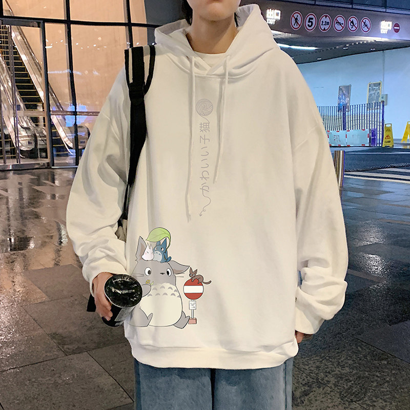 春季白色带帽卫衣男潮牌ins连帽内搭高中学生潮流戴帽子上衣大码