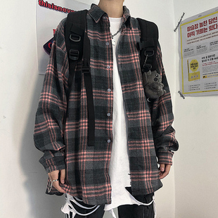 外套男初中高中学生衬衣内搭上衣服 衬衫 春秋季 青少年男生格子长袖