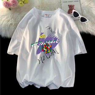 夏季青少年男生5分短袖t恤男潮牌潮流纯棉初中高中学生上衣服大码