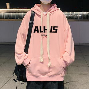 春秋季青少年初中生连帽卫衣纯棉薄款男秋装上衣服宽松带帽衫潮牌