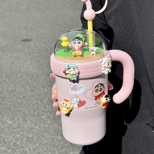 蜡笔小新保温杯女生大容量316冰霸杯学生高颜值吸管水杯生日礼物