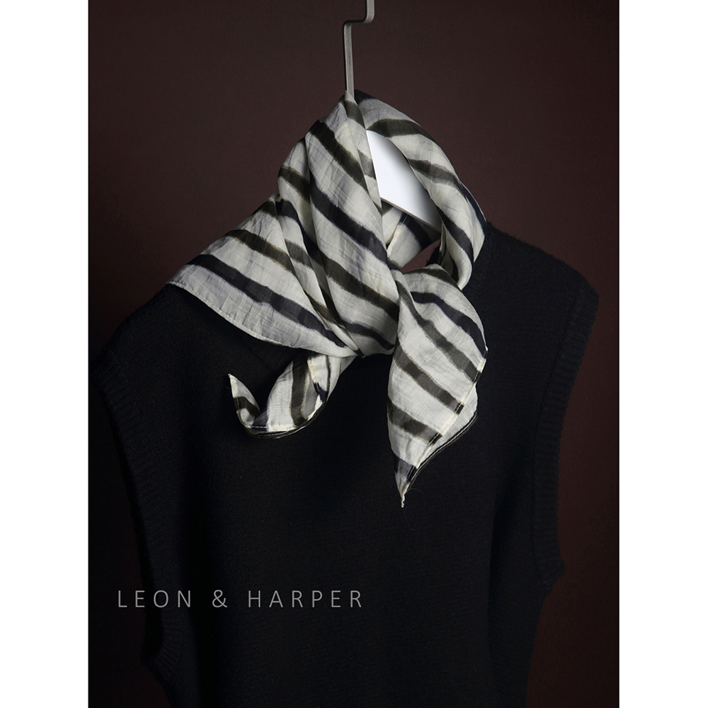 法式浪漫私家定制小众高品质天丝苎麻美拉德条纹小方巾领巾头巾女