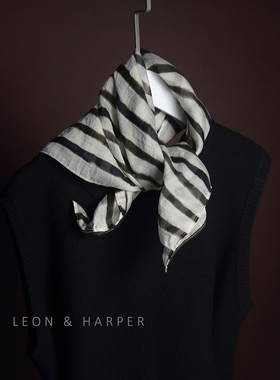 法式浪漫私家定制小众高品质天丝苎麻美拉德条纹小方巾领巾头巾女