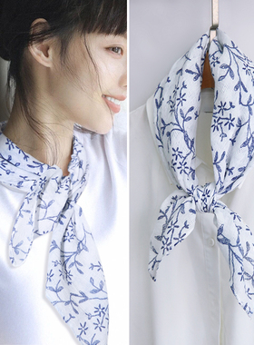 日系个性小清新白色浅灰色小碎花棉麻小方巾文艺森系发带装饰领巾