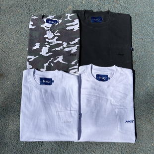 原D新款美式街头滑板潮牌AWKNY纯棉水洗刺绣宽松口袋短袖T恤街舞