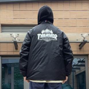 街头滑板潮牌HF联名印花宽松休闲教练夹克外套防风防水 原D新美式