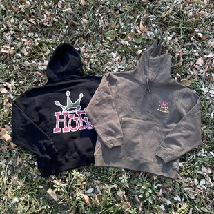 原D新款美式街头潮牌HF棉水洗加绒复古宽松滑板连帽卫衣印花