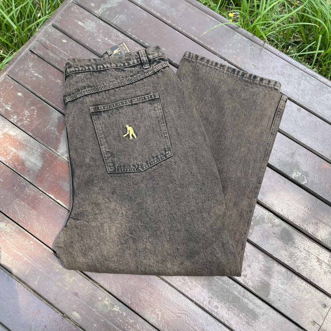 原D男新款澳洲滑板街头潮牌PSPT纯棉水洗厚实宽松牛仔滑板长裤