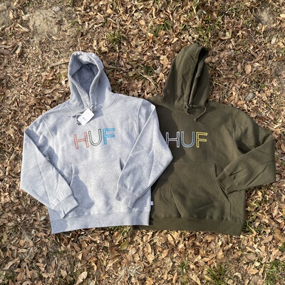 原D新款美式街头潮牌HF复合棉水洗加绒复古宽松滑板连帽卫衣帽衫