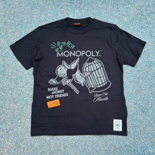 原D新款美式街头潮牌SP联名Monopoly纯棉水洗宽松短袖T恤复古卡通