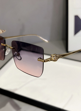 墨镜2025新款潮女太阳镜圆脸网红款时尚防紫外线开车无框眼镜显瘦
