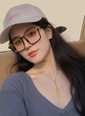 复古茶色墨镜女大脸显瘦素颜网红款大框方形防紫外线街拍太阳镜女