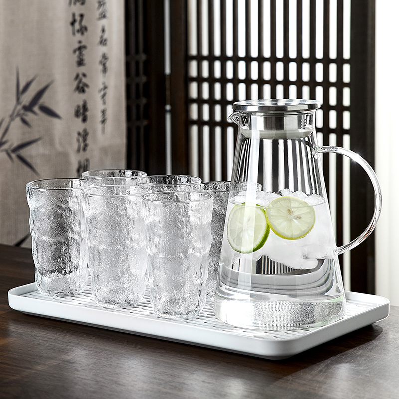 日式玻璃杯套装家用简约喝水杯子家庭待客耐高温把杯6只套装茶杯