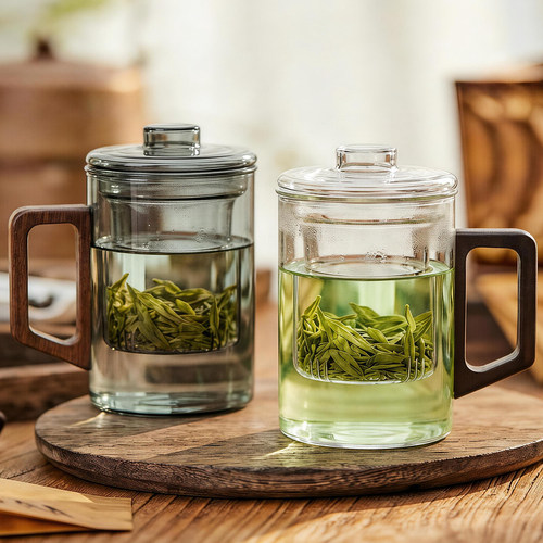 高硼硅玻璃杯茶水分离泡茶专用杯家用办公室三件杯个人用和绿茶杯