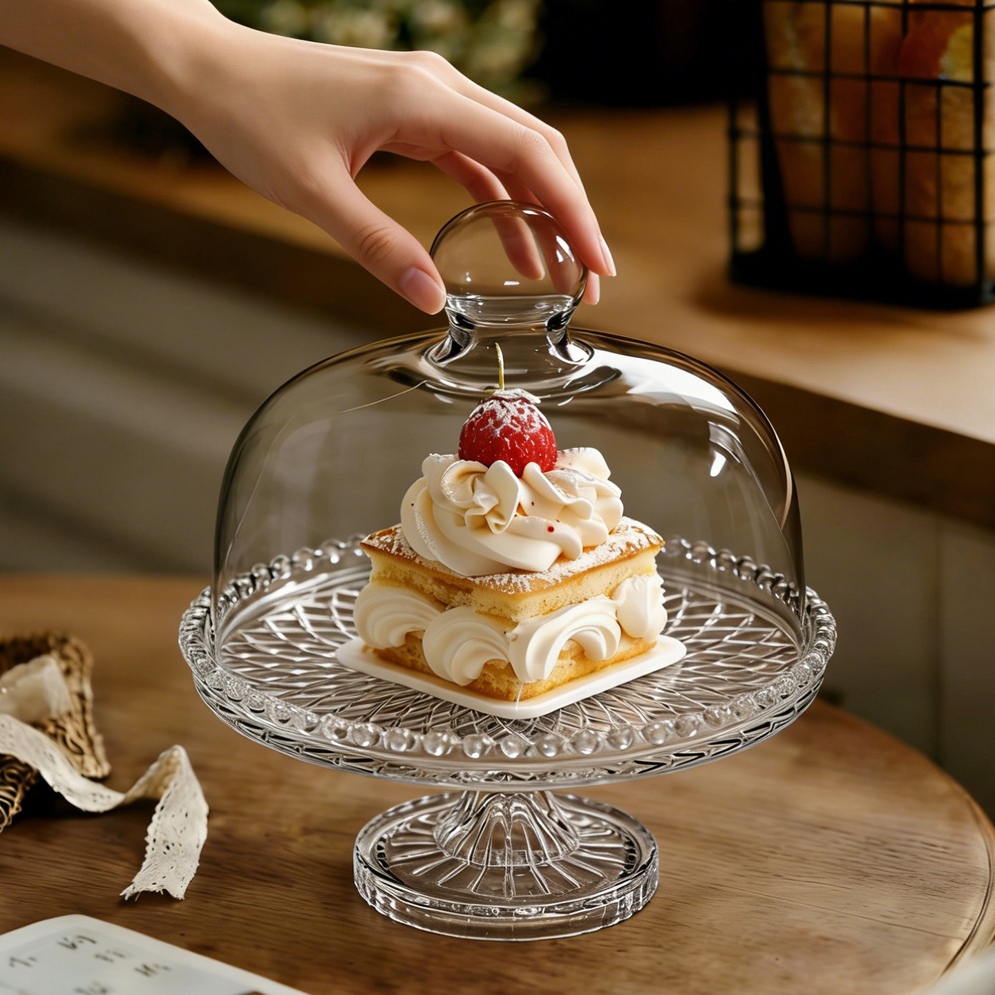 玻璃蛋糕罩果盘下午茶糕点展示盘高脚水果甜点面包托盘带盖试吃盘