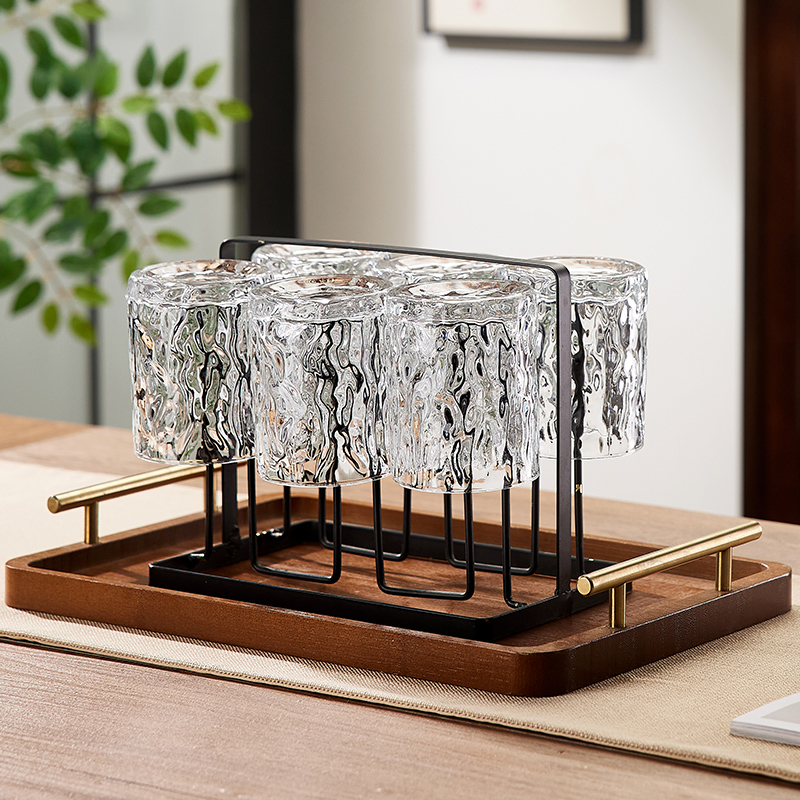 中式树纹耐高温玻璃水杯家用透明喝水杯子套装茶杯客厅高颜值待客