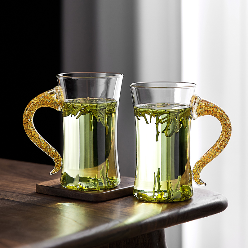 2025新款玻璃杯耐高温家用待客喝水杯子高硼硅带把手泡绿茶杯套装