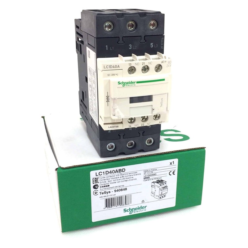 Contactor LC1D40ABD Schneider 18.5kW 24VDC 940848 LC1D40A-BD