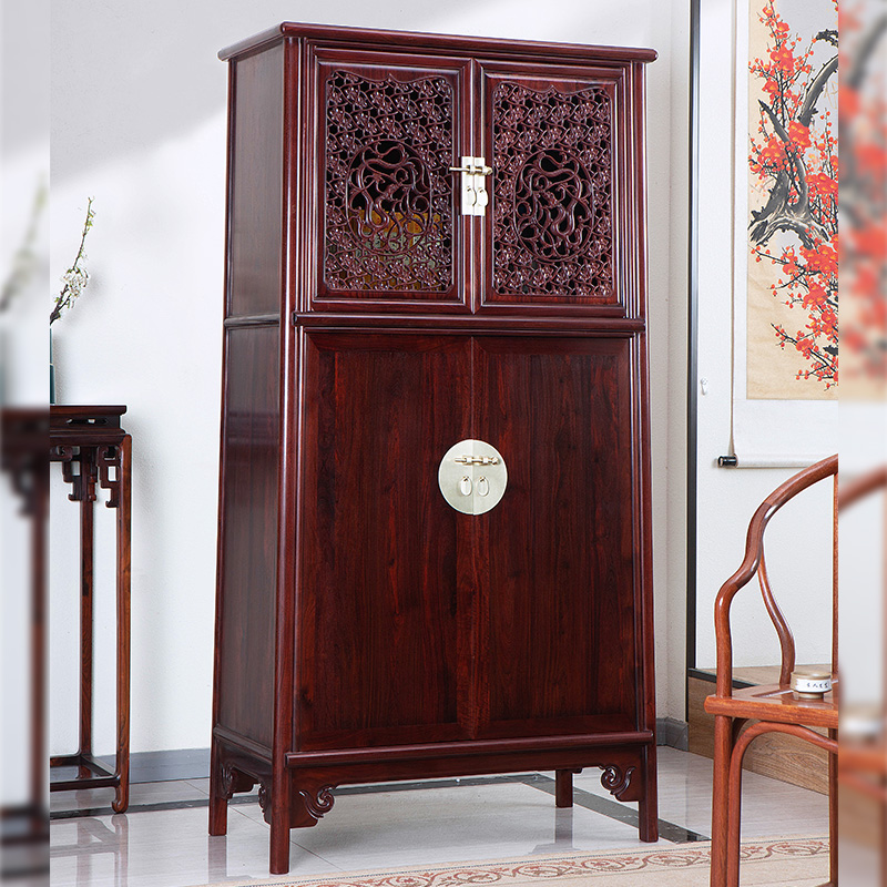 艺浦红木赞比亚血檀螭龙纹圆角柜