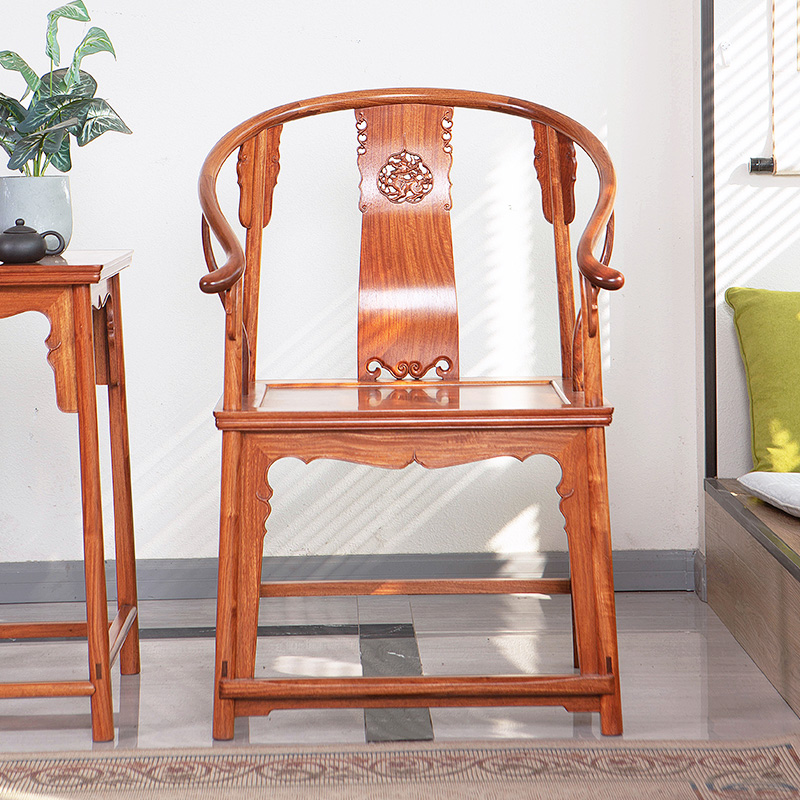 红木家具王世襄款麒麟圈椅大果紫檀实木坐椅三件套