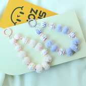 小清新手绘串珠手机链挂绳水晶毛绒挂链匙扣森系少女心包包配饰品