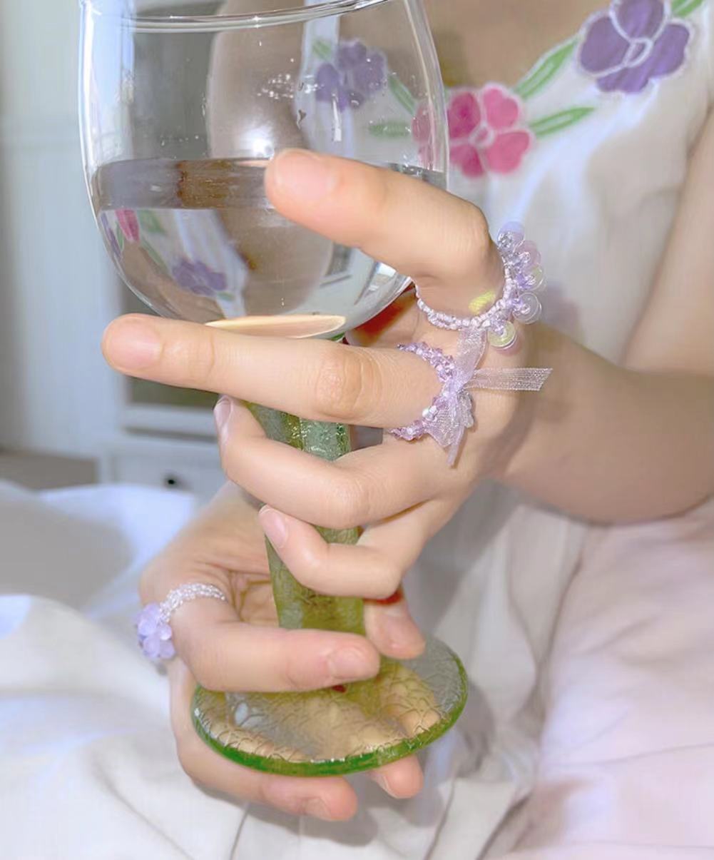 买2送1！韩国小众设计Swingset蝴蝶结元素花环戒指蕾丝缎带串珠