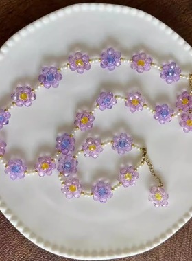 夸张珍珠古力娜扎紫水晶项链