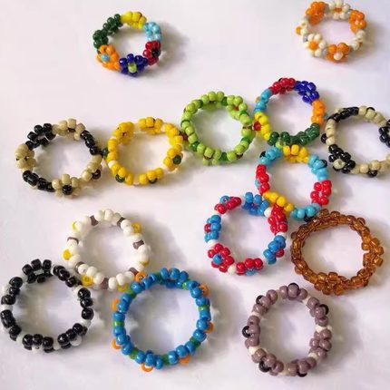 买二送一ylyl戒指泫雅风花花韩国小众手工花朵戒指手工进口米珠