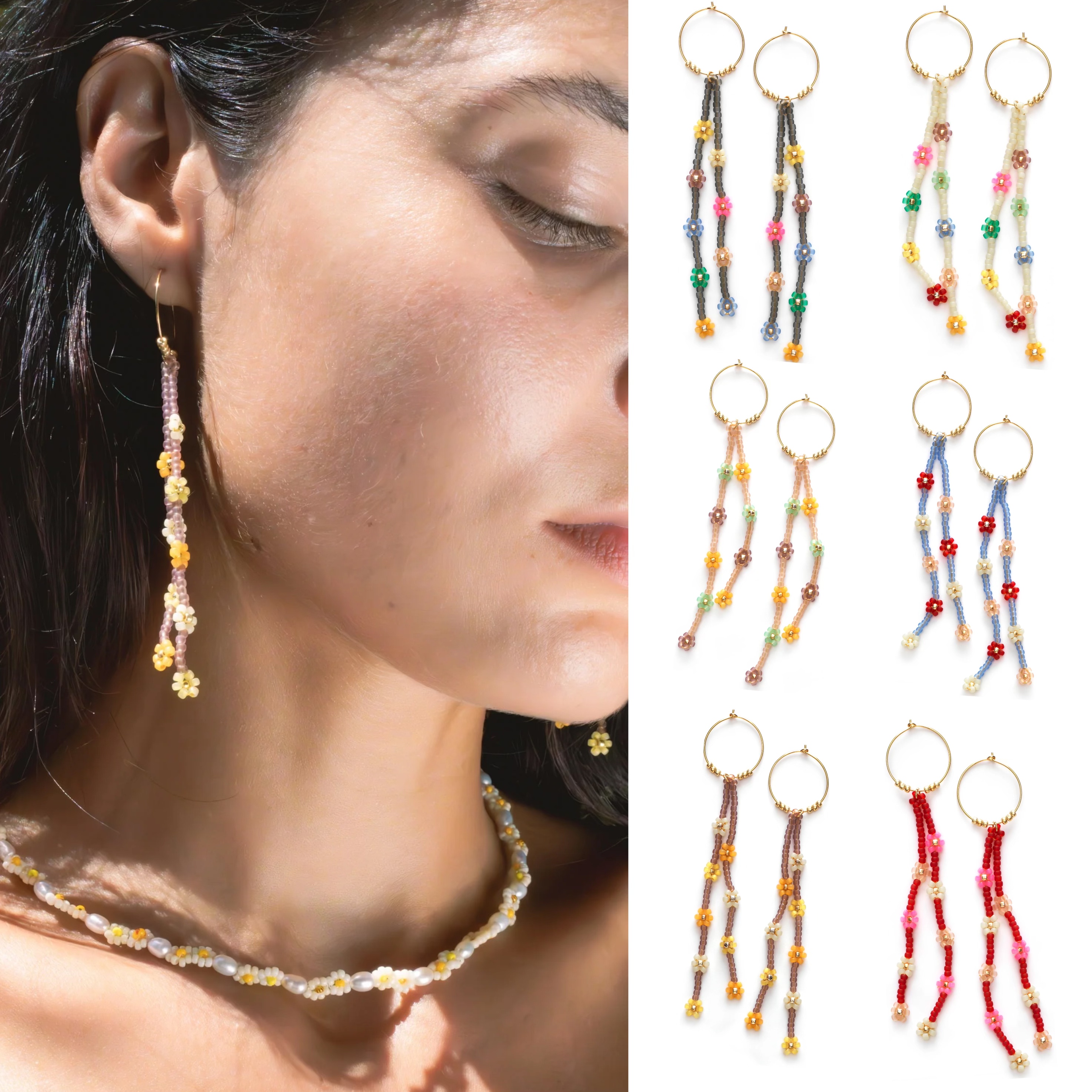 小众设计师款手工耳环北欧小众anni同款米珠流苏可爱少女灵动耳圈