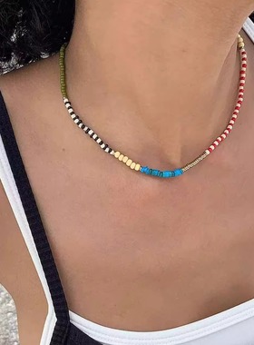 海岸调色盘Coastal Palette彩色拼接串珠项链多巴胺拼色手工项链