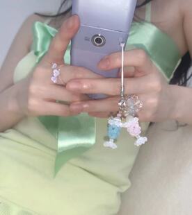 饰 String手工水晶串珠苏打水手机链挂件钥匙扣手帐装 Soda Phone