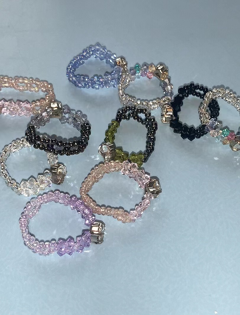 韩国水晶质感串珠爱心戒指