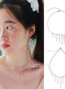瀑布流星*小众仙仙设计感纯手工流苏水晶串珠项链气质水晶锁骨链