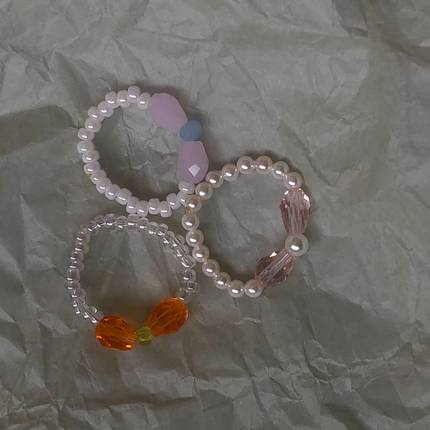 买二送一ins同款自制配色ylyl水晶珍珠编织蝴蝶结戒指