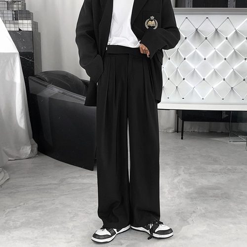 Черные трендовые штаны, повседневные брюки, в корейском стиле, свободный прямой крой, оверсайз