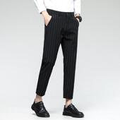 厚款 条纹西装 裤 修身 冬季 商务小西裤 子男人9九分裤 小脚男士 免烫